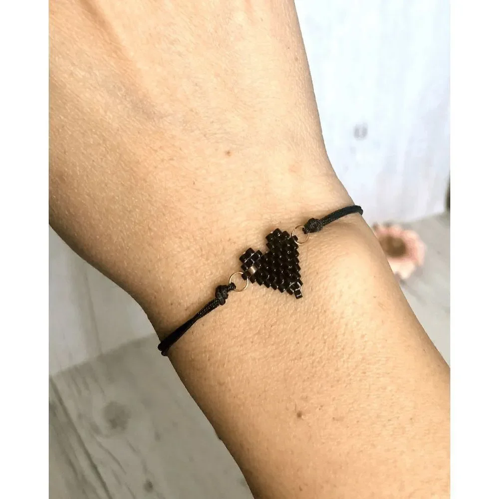 Miyuki Delica Black Heart Shaped Seed Bead Bracelet